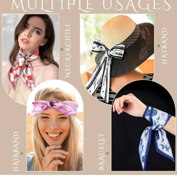 Twilly Scarf Blue Tones Set of Two Bag Accessory Mountain Design Love Yourself - Picture 5 of 12